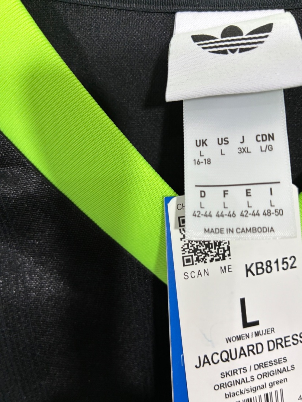 adidas Originals Large Soccer Jacquard Oversize Mini Dress Black Green KB8152 - Picture 11 of 11